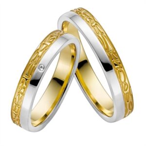 BARTOLI Duet vielsesringe i Guld & Hvidguld med Diamant 0,01 ct. - 4 mm