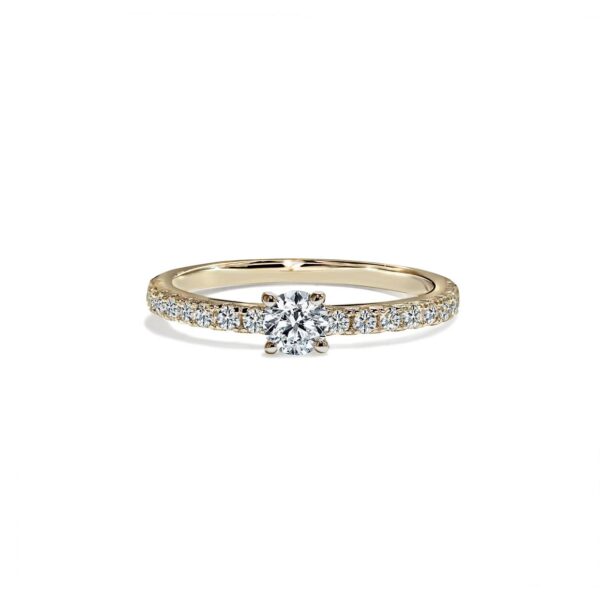 Capri solitaire forlovelsesring med rund diamant og diamantbånd