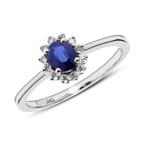 Forlovelsesring i 14 kt. Hvidguld med Safir & Diamanter - 0,09 ct