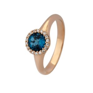 Halo Ring 18K Rosaguld London Blue