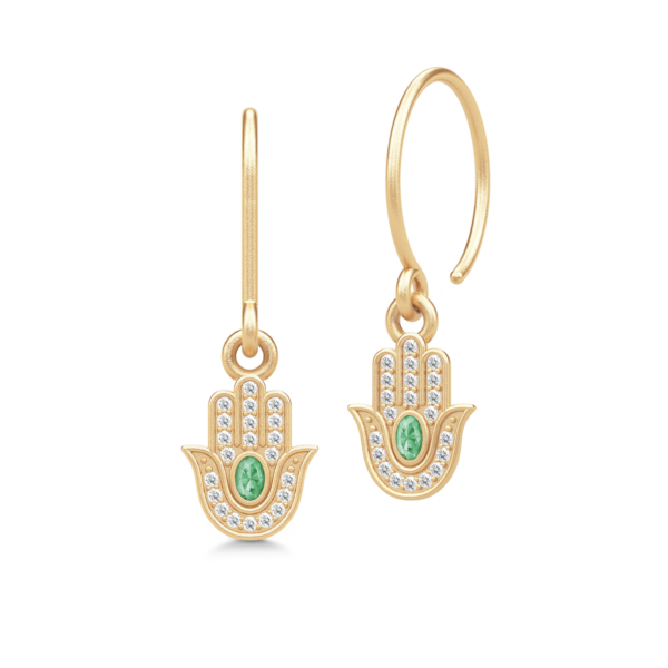 Hamsa Protection Earrings Green Turmalin