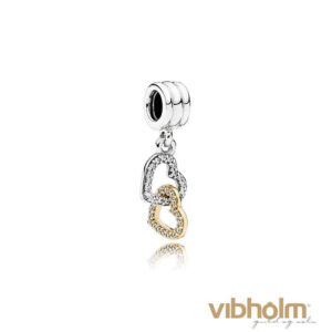 Pandora - Interlocked Hearts Pendant Charm sølv/14 kt guld 792068CZ