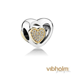 Pandora - Two Hearts In One Charm sterlingsølv og 14 karat guld 791806CZ