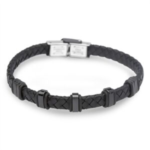 Sort Læderarmbånd - 21 cm