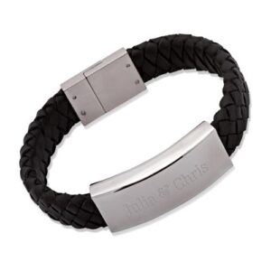 Sort Læderarmbånd 21 cm - Mulighed for gravering