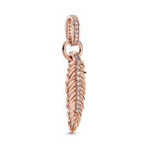 Sparkling Feather Dangle Rosaforgyldt Sølv Charm fra Pandora