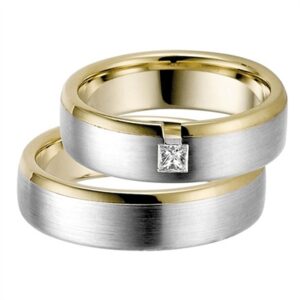 Vielsesringe i 8 kt. Guld og Hvidguld med Diamant 0,10 ct. - 6 mm