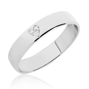 BARTOLI Classic vielsesring i 14 kt. Hvidguld med Diamanthjerte 0,03 ct - 4 mm