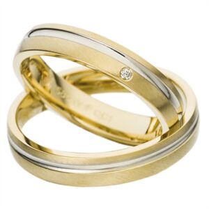 BARTOLI Duet vielsesringe i 8 kt. Guld og Hvidguld med Diamant 0,01 ct - 4 mm