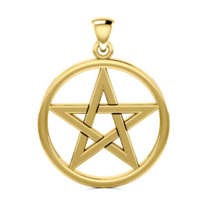 Vedhæng med Pentagram - 37mm - u/kæde - Forgyldt - 14 karat guld