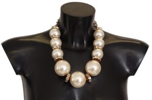 Dolce & Gabbana Elegant Alua Faux Pearl Charm Necklace with Crystal Accents