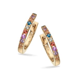 Scrouples - Dazzling rainbow safire clip creoler, 13 mm 14 kt. guld