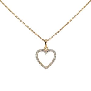 8kt guld hjerte vedhæng med zirkonia og forgyldt kæde 13x14mm