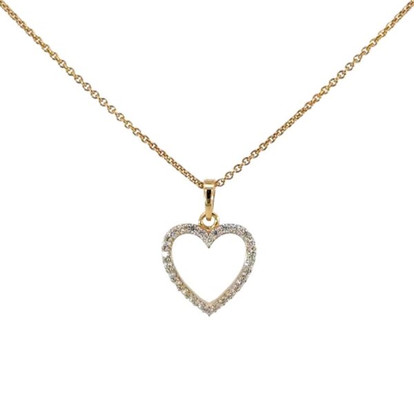 8kt guld hjerte vedhæng med zirkonia og forgyldt kæde 13x14mm