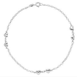 Ankelkæde i Sølv med Hjerter - 25 cm