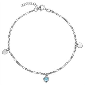 Ankelkæde i Sølv med Hjerter og Zirkoniasten - 27 cm