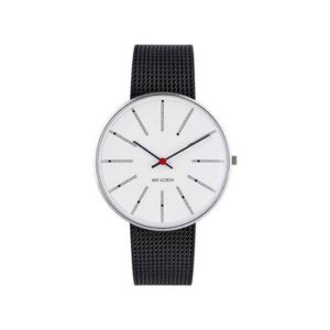 Arne Jacobsen - Bankers Ur -Ø40 - Hvid skive, sort mesh lænke