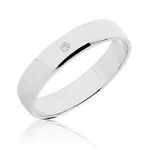 BARTOLI Classic vielsesring i 8 kt. Hvidguld med Diamant 0,01 ct. - 4 mm
