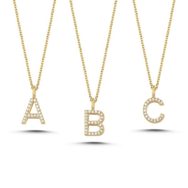 Bogstav vedhæng i 14 kt guld m i alt 0,035 - 0,115ct - 9,5 mm
