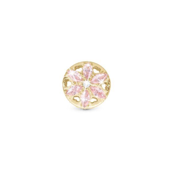 Christina - Sparkling Pink Flower charm i forgyldt til læderarmbånd