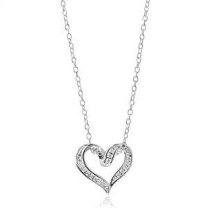 Collier i Sølv med Hjerte og Zirkonia - 45 cm