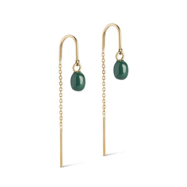 Enamel - Eleanorøreringe i forgyldt sølv m petrol green emalje