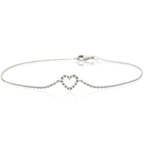 Hjerte 14 Karat Hvidguld Armbånd fra Smykkekæden med Diamanter 0,074 Carat W/SI