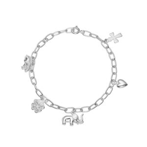 Lund Copenhagen Børnearmbånd i sølv med bamse, kløver, elefant, mm