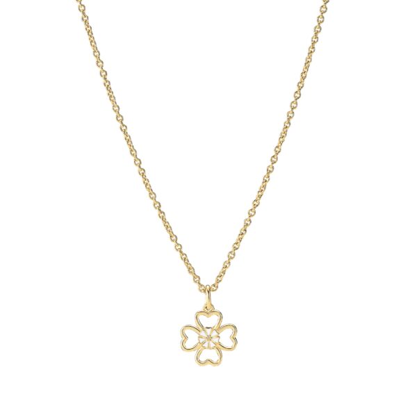 Lund Copenhagen - Forgyldt sølv halskæde med firkløver og margurit - 9025089-m