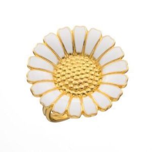 Lund Copenhagen Marguerit ring i forgyldt sølv - 25mm hvid**