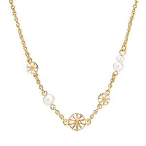 Lund Copenhagen - Perlehalskæde med margueritter i forgyldt