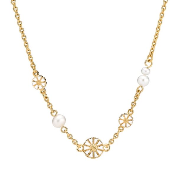 Lund Copenhagen - Perlehalskæde med margueritter i forgyldt