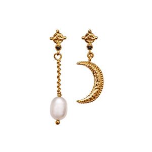 Maanesten - Nylaørering i forgyldt med måne og perle