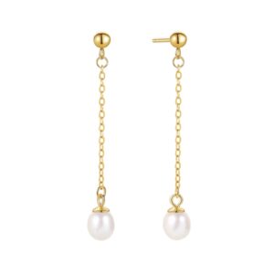 MerlePerle - Mai perleøreringe m. kæde i forgyldt sølv**