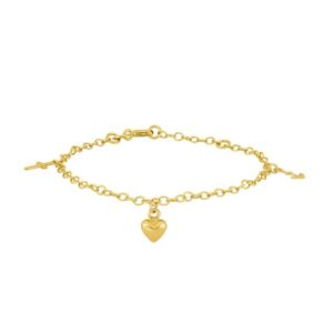 NOA Kids - Børnearmbånd i forgyldt sølv m. hjerte, anker og kors