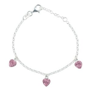 NOA Kids - Børnearmbånd i sølv m. 3 hjerter og pink zirkoner