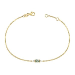 Petit oval - Grøn safir armbånd i 14 kt. guld med i alt 0,05ct.