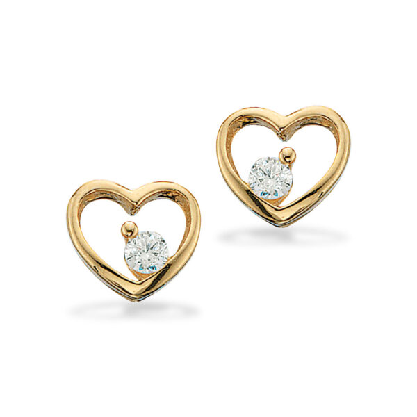 Scrouples - 8kt guld hjerte ørestikker med sten - 117983