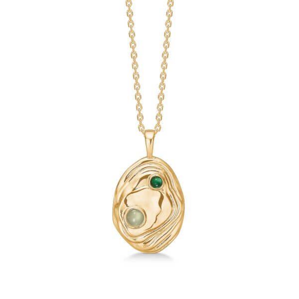 Studio Z - Shell halskæde i forgyldt sølv med grønne sten - 7227836