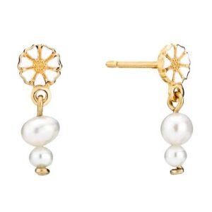 Lund Marguerit Ørestikker i forgyldt Sølv med Ferskvandsperler
