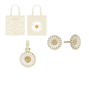 Marguerit sæt i forgyldt sølv m. øreringe og vedhæng med gratis mulepose