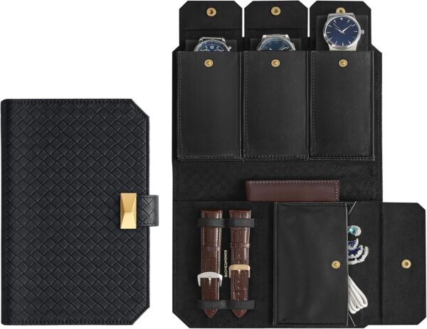 Rejseetui i kunstlæder til 3 ure - sort rejsetaske til ure - Smykkeopbevaring - Daily-Living