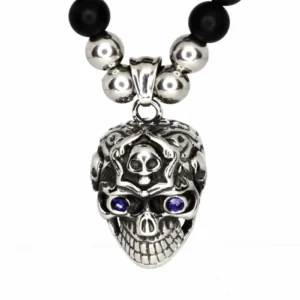 Blackstone perlehalskæde med skull hoved i stål.