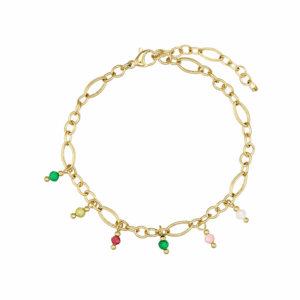 SNEAK PEAK - Ankelkæde med ædelsten i stål, belagt med 14 K guld