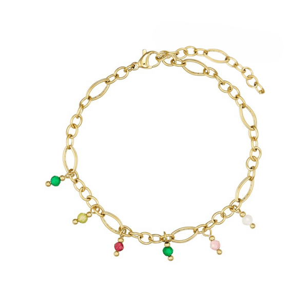 SNEAK PEAK - Ankelkæde med ædelsten i stål, belagt med 14 K guld