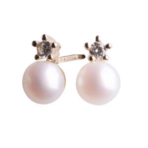 Siersbøl - 8 kt. Guld ørestikker med perle og zirkon**