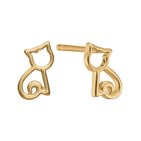 Aagaard - Forgyldte sølv øreringe med kat - 1671-k-g10