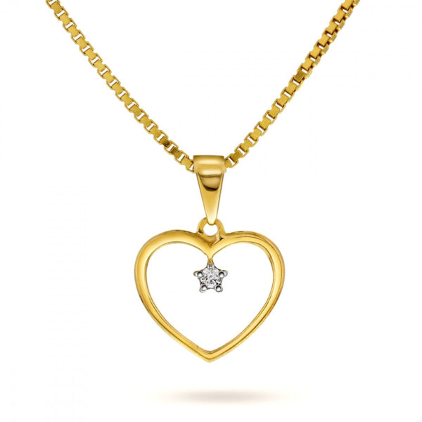 Arne Nordlie - 14kt hjerte med diamant og forgyldt kæde - 52685