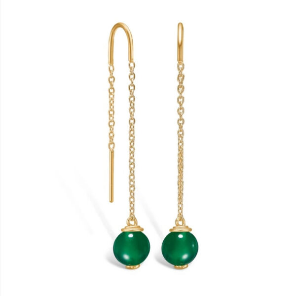 Blossom Øreringe - Ørehængere i forgyldt sølv med grøn agat - 23981554