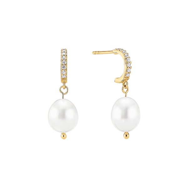 Lund Copenhagen - Forgyldt sølv creoler med perle og små sten - 9091374-6-33-f